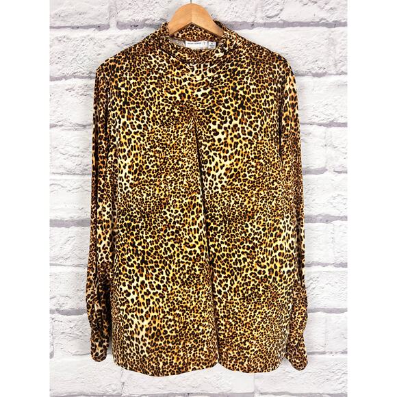 SUSAN GRAVER Women's XL Liquid Knit Turtleneck Animal Print Leopard Work Blouse‎ - Picture 9 of 9